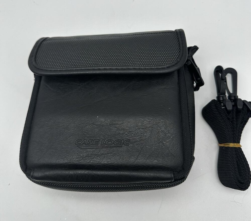 Vintage CASE LOGIC CD/ Walkman Discman Carrying Case Faux Leather Black w/Strap